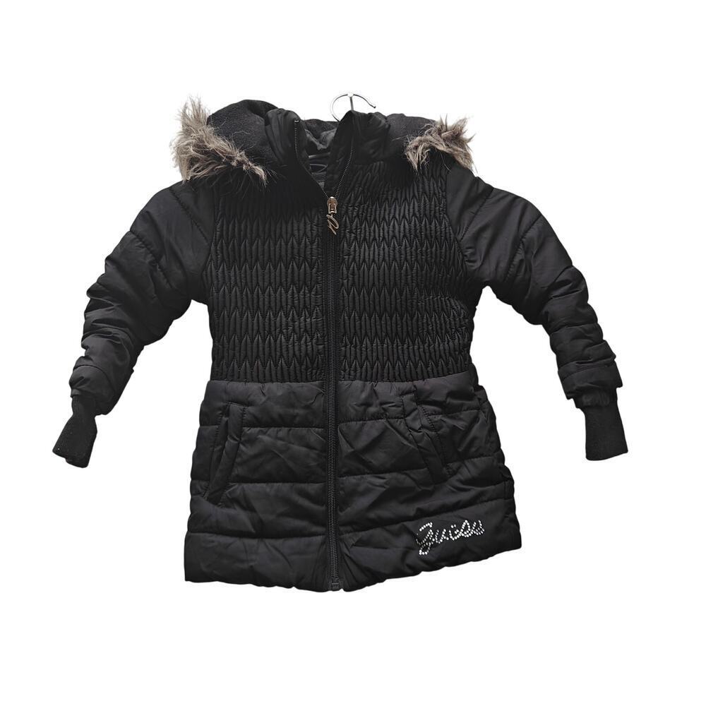 GUESS Girls Black Puffer Jacket Faux-Fur Hood Quilted Warm Winter Coat